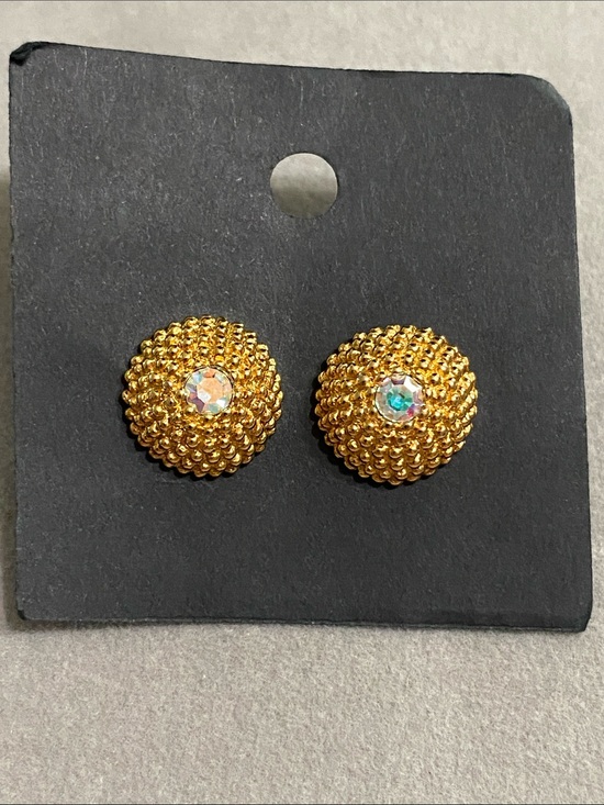Avon Jewelry - Avon Gold Beaded Dome Earrings with Aurora Crystal